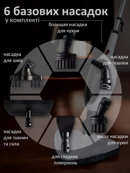 Универсальная паровая швабра 2-в-1 с 8 насадками для влажной уборки ALE-006-R фото